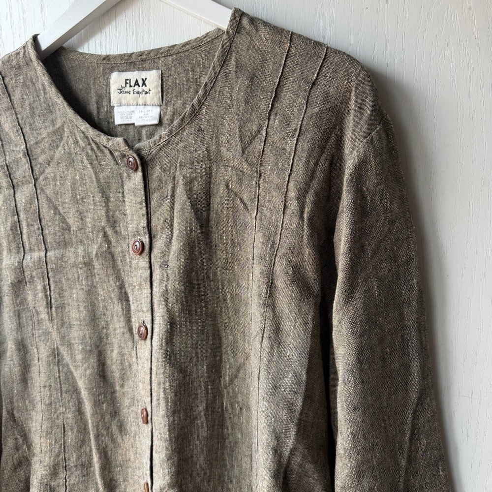 FLAX Rustic Brown Linen Collarless Button-Down Sh… - image 3
